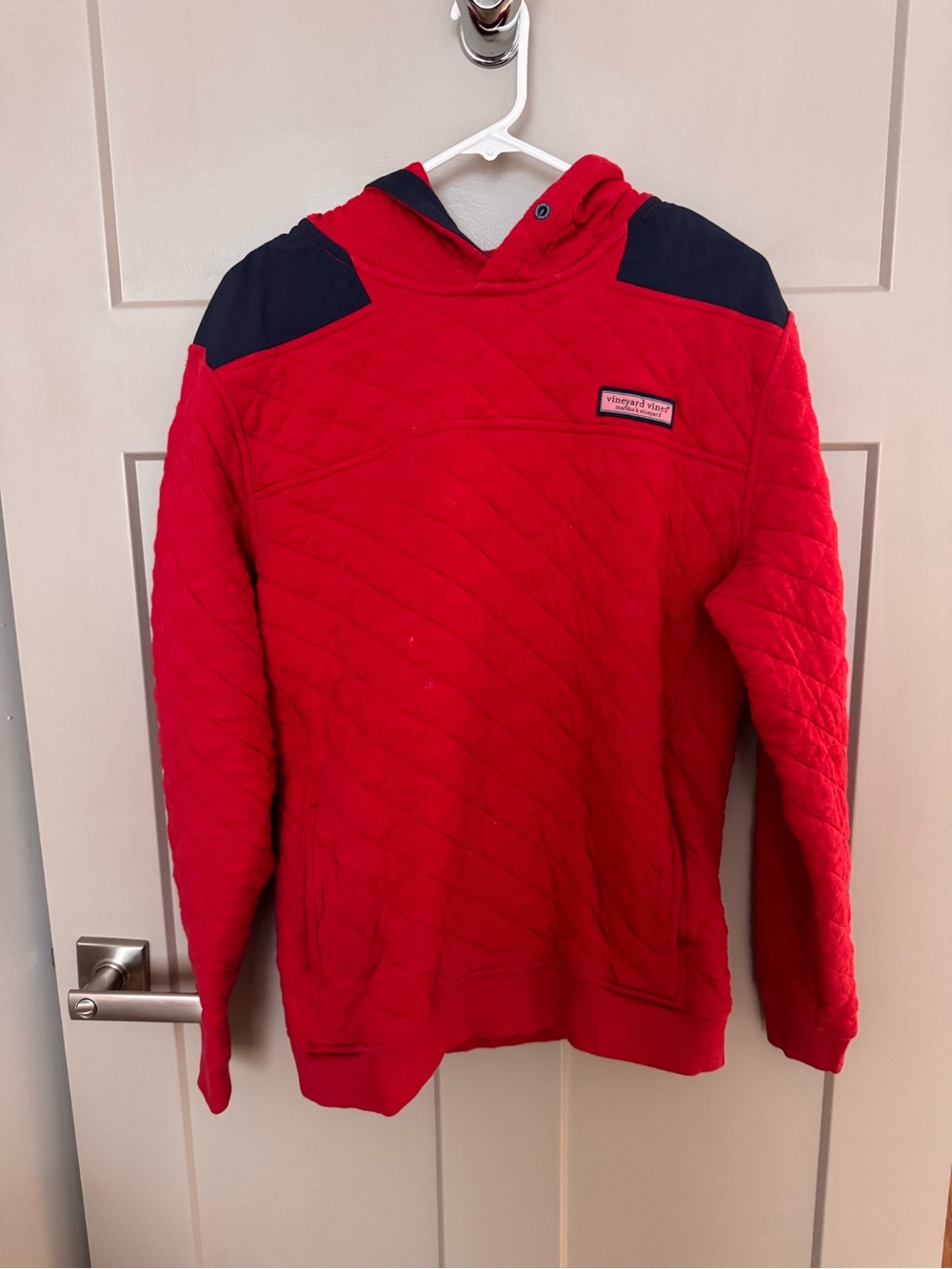 Vineyard Vines Red Quilted Hood with Navy Trim